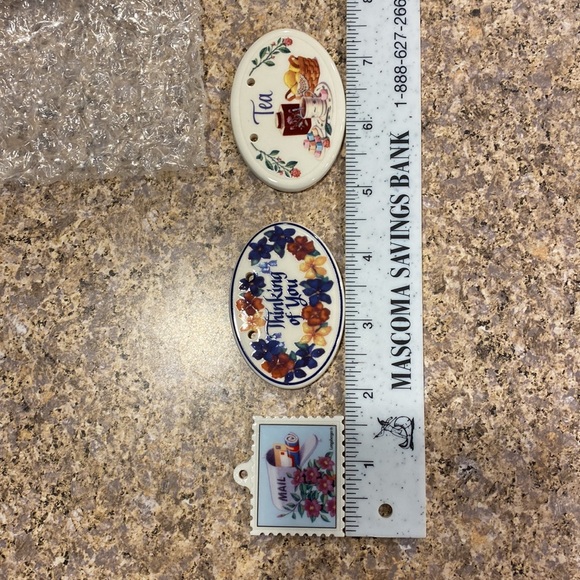 3 Longaberger Tie On Ceramic Accesories Thinking of You / Mail and Tea - Picture 4 of 13